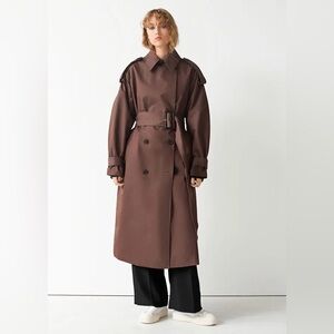 & Other Stories Wide Belt Chocolate Trench Coat Brown Size 10 NWOT